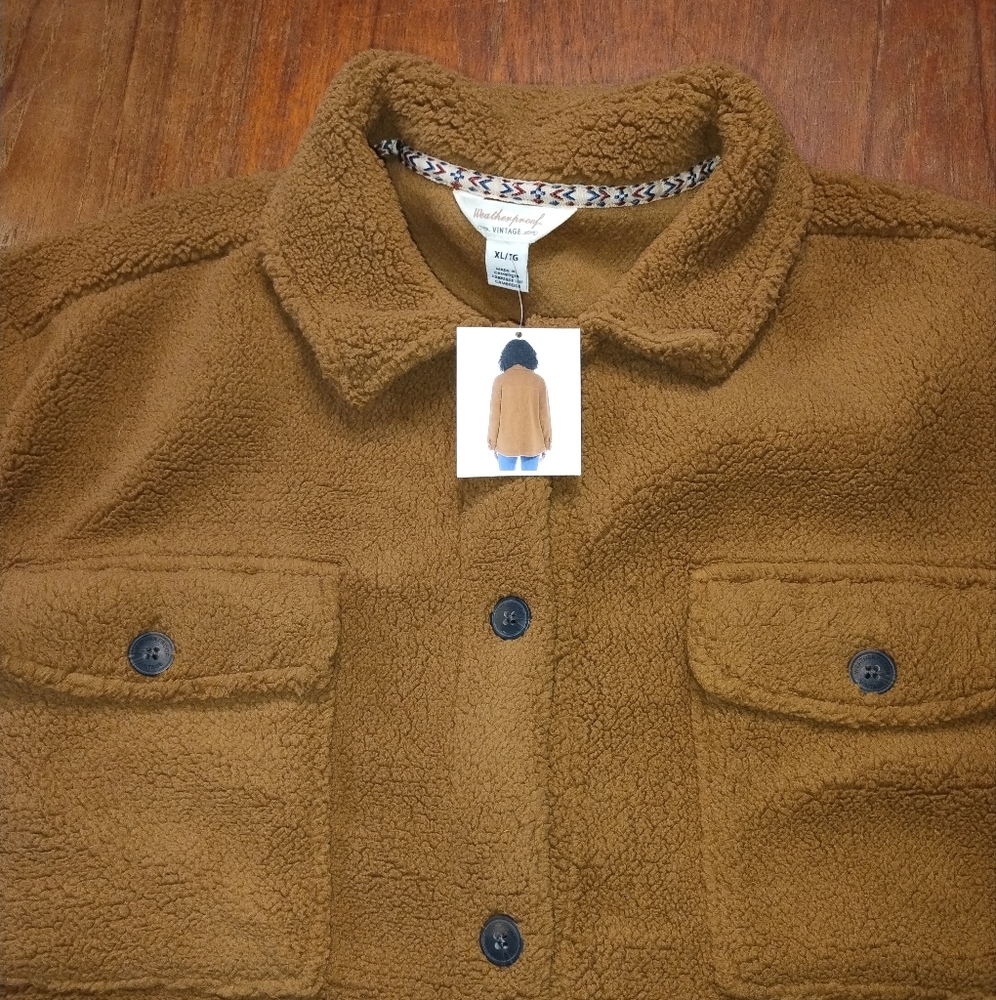 NWT Weatherproof Vintage Fuzzy Fleece Shacket, Jacket, Brown, Size XXL - Picture 2 of 5